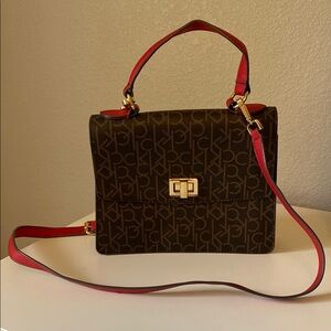 Calvin Klein Brown and Red Crossbody Bag with Adjustable Strap